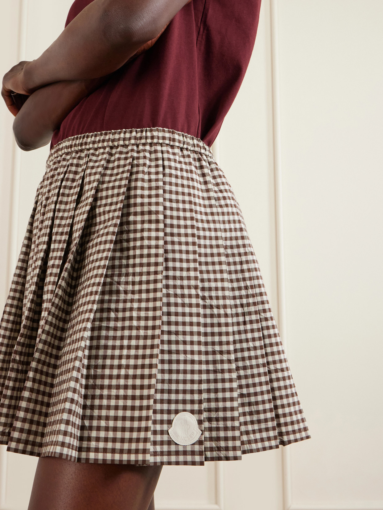 Appliquéd Pleated Gingham Cotton-Blend Mini
