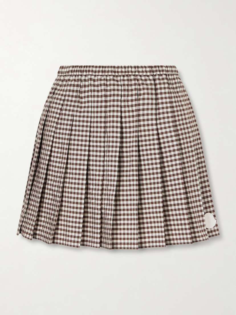 Moncler Appliquéd Pleated Gingham Cotton-blend Mini Skirt