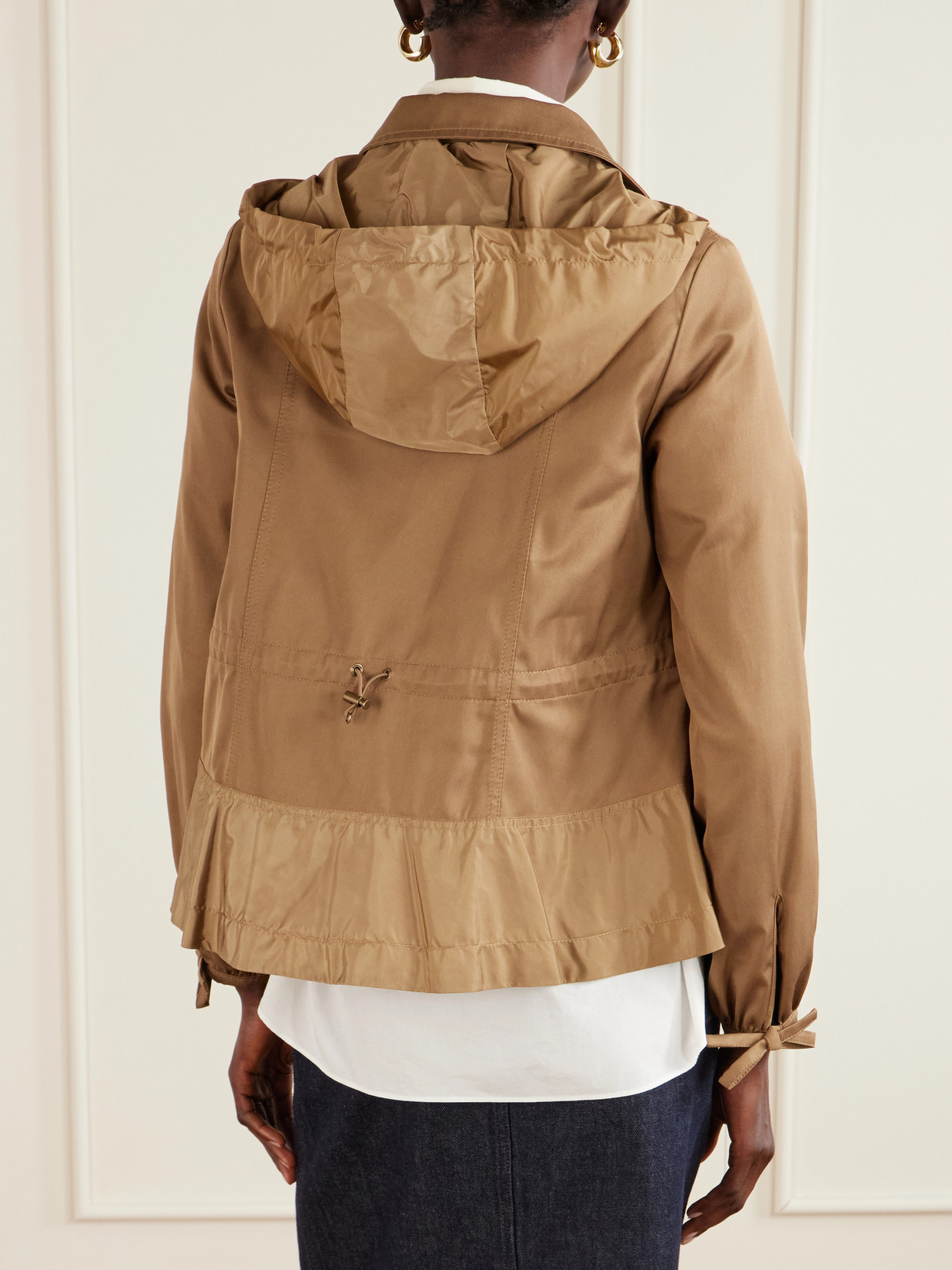 Moncler Womens Open Beige Adenium Hooded Shell-panelled Jacket In Brown