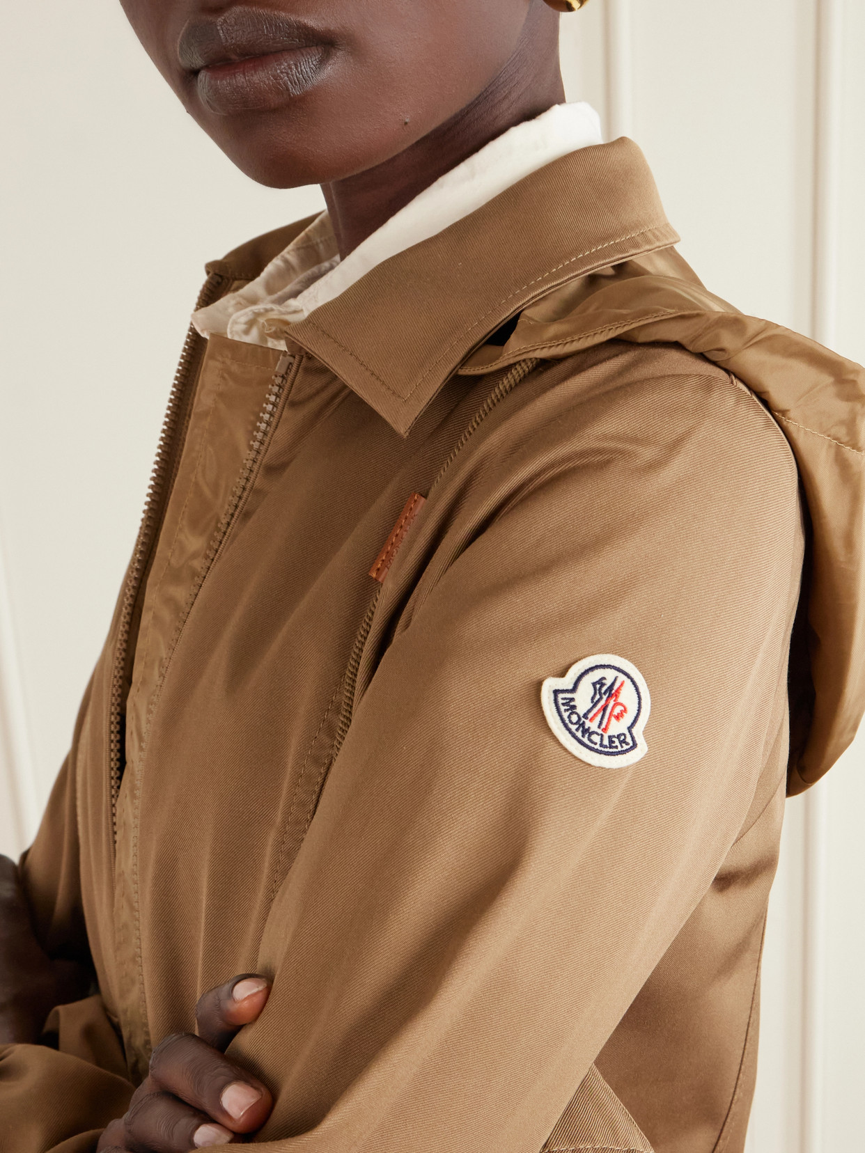 Moncler Womens Open Beige Adenium Hooded Shell-panelled Jacket In Brown