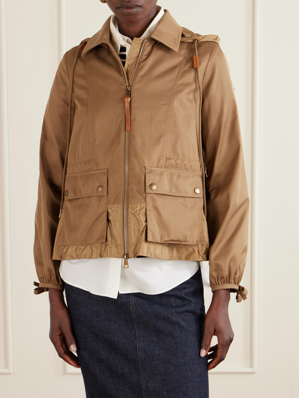 Moncler Womens Open Beige Adenium Hooded Shell-panelled Jacket In Brown