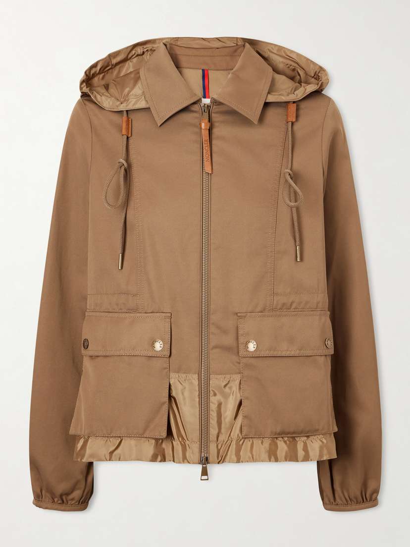 Moncler Adenium Cropped Hooded Shell-paneled Gabardine Jacket