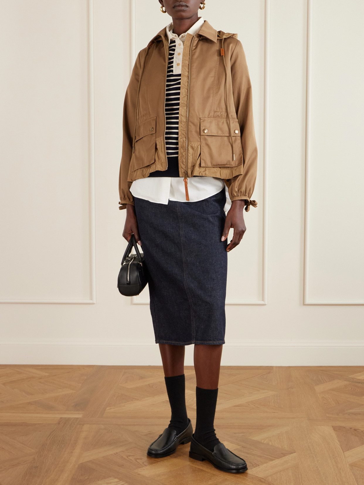 Moncler Womens Open Beige Adenium Hooded Shell-panelled Jacket In Brown