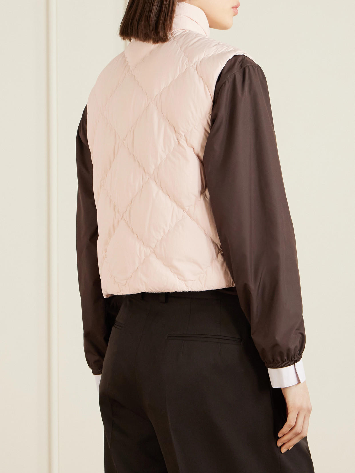 Moncler Biois High Collar Quilted Vest Pockets In Pink