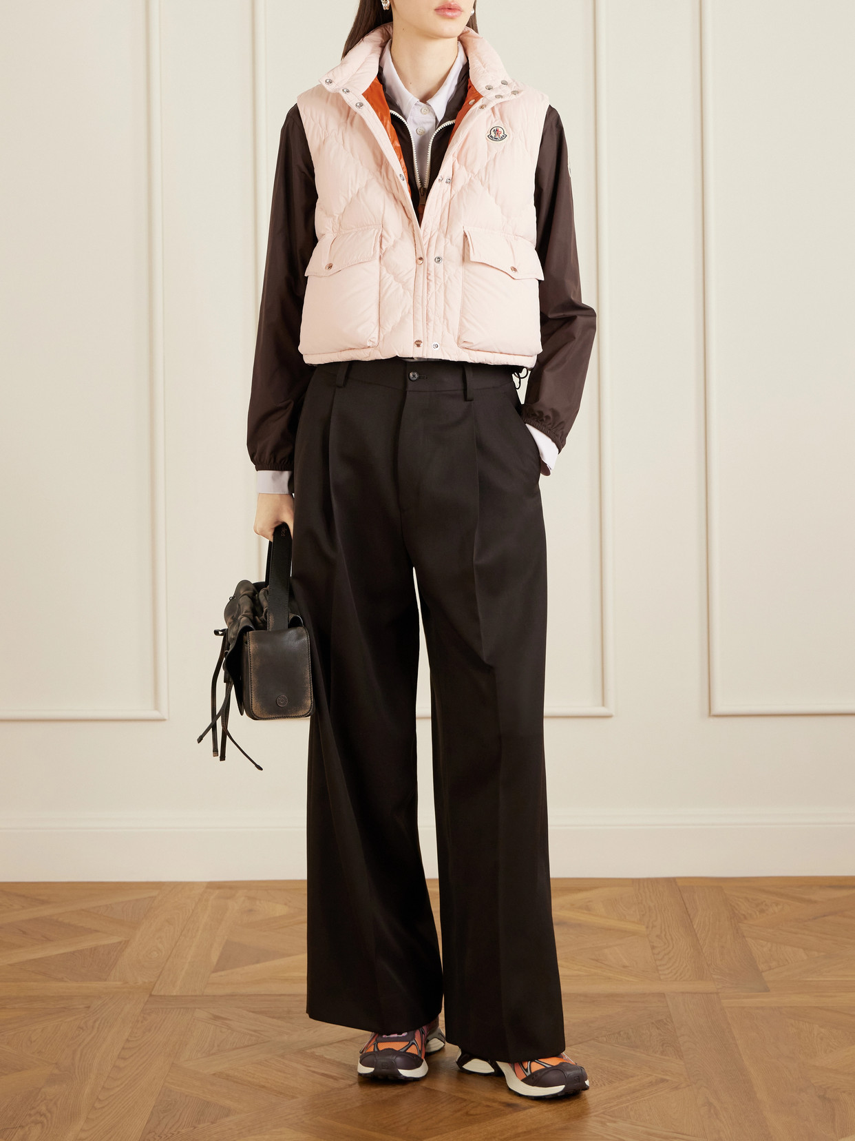 Moncler Biois High Collar Quilted Vest Pockets In Pink