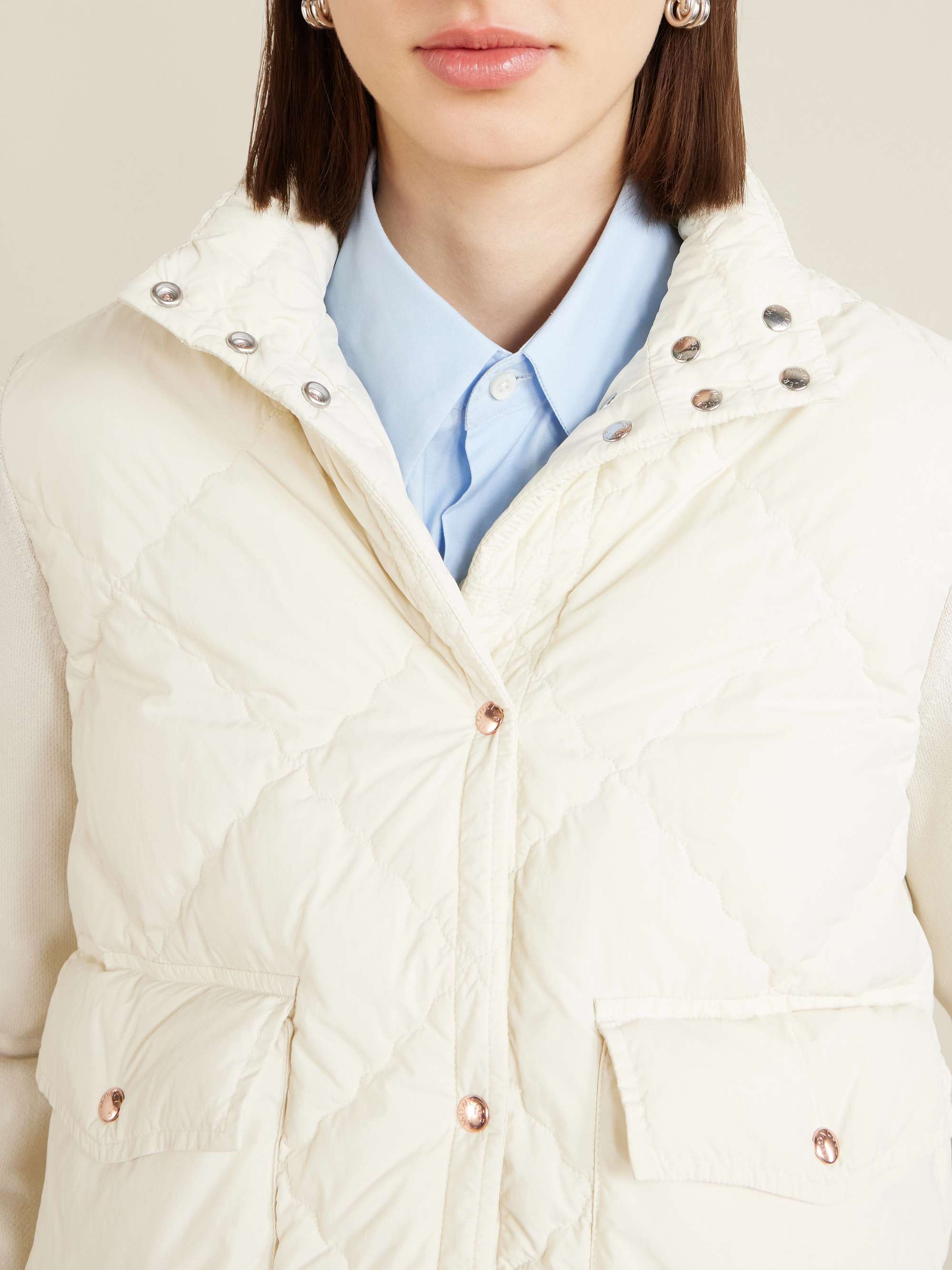 MONCLER Cropped knitted and padded quilted shell down cardigan