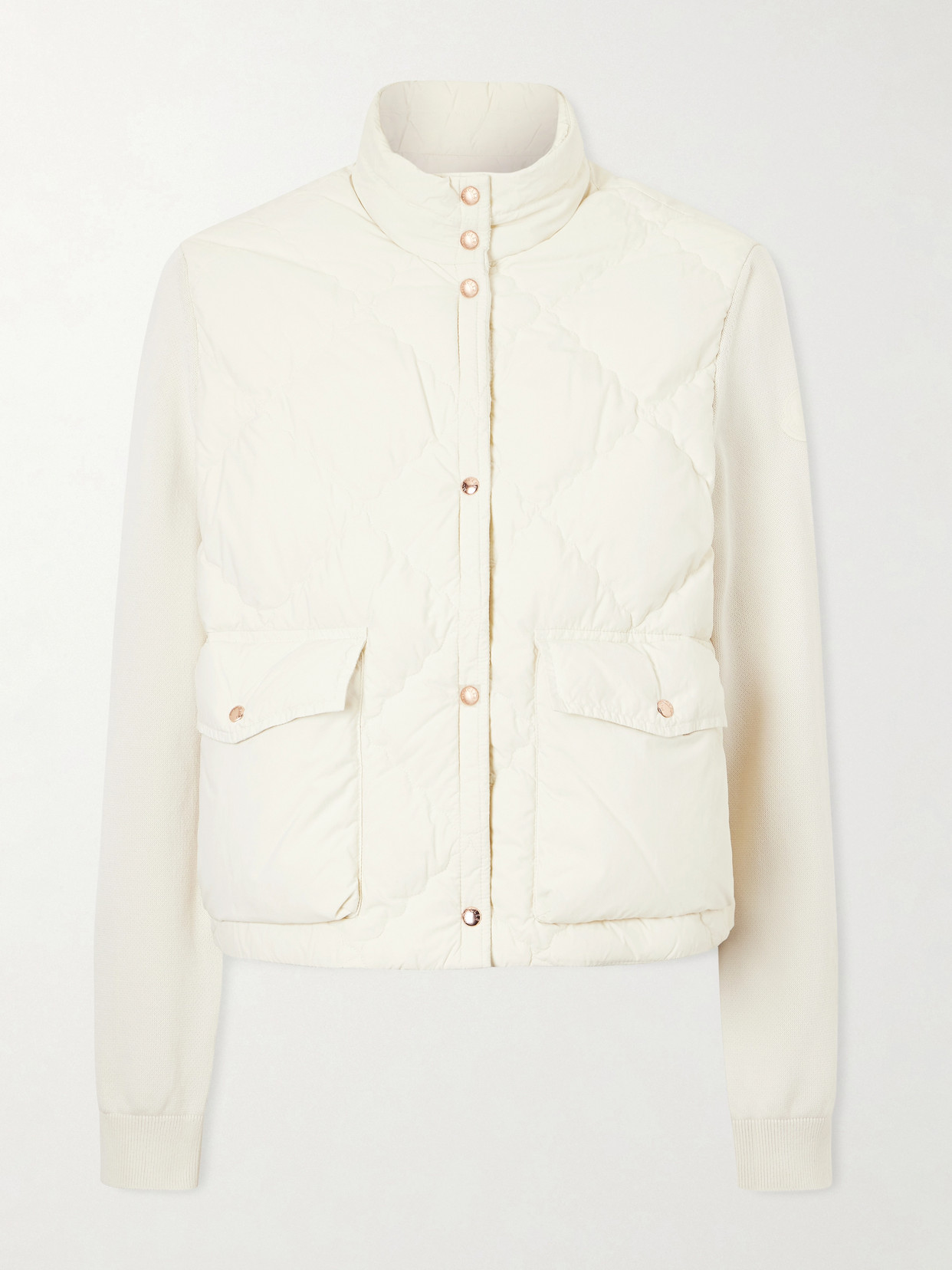 Moncler Cropped Knitted And Padded Quilted Shell Down Cardigan In White