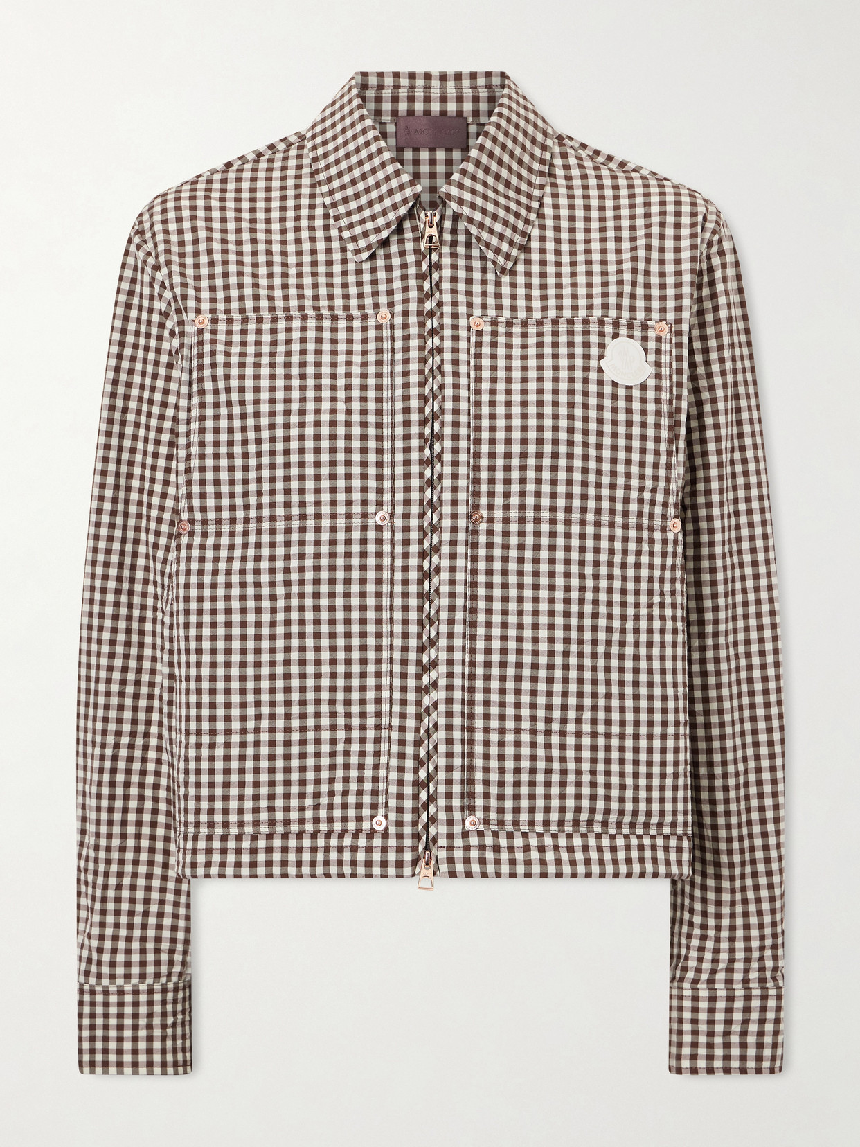 Cropped Appliquéd Gingham Cotton-Blend Shirt