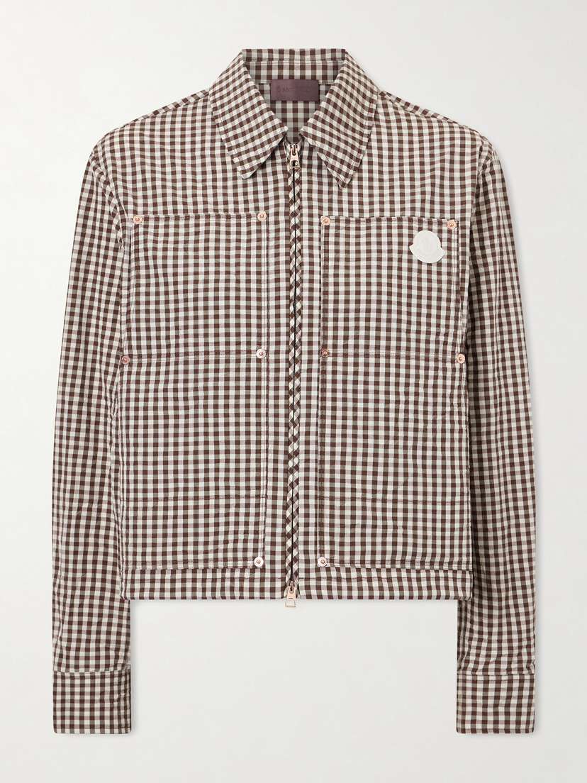 Moncler Cropped Appliquéd Gingham Cotton-blend Shirt
