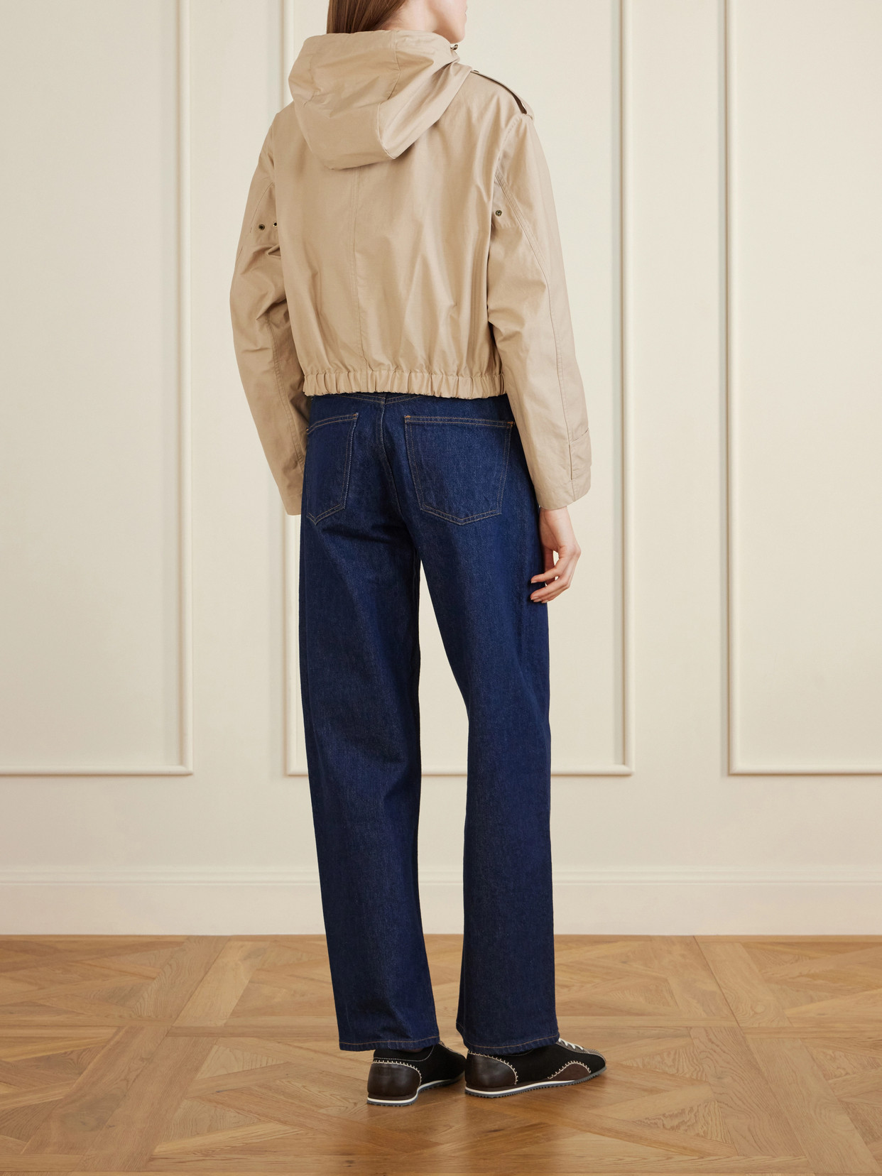 Moncler Carex Cropped Hooded Cotton-blend Poplin Jacket In Neutral