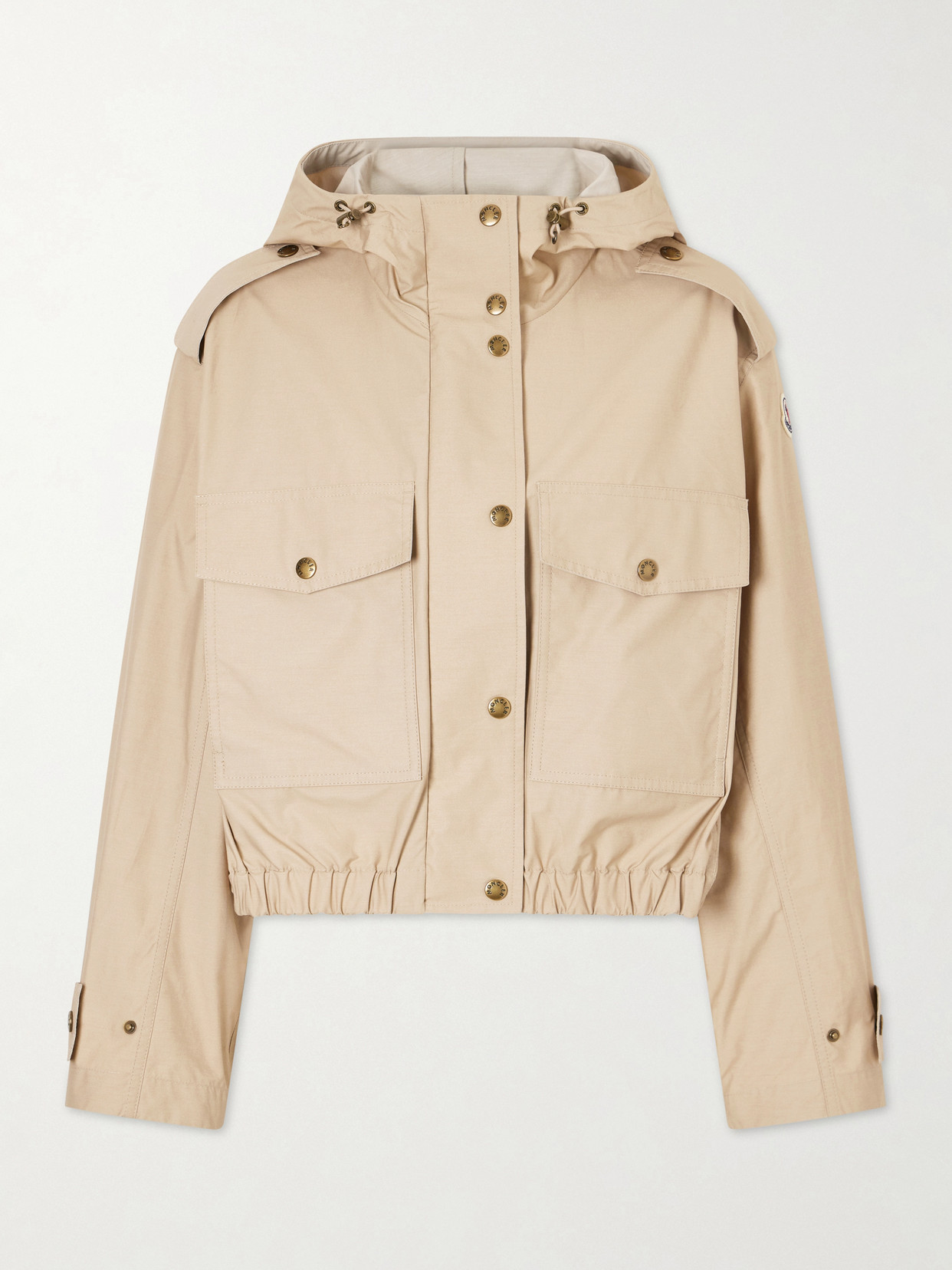Moncler Carex Cropped Hooded Cotton-blend Poplin Jacket In Neutral