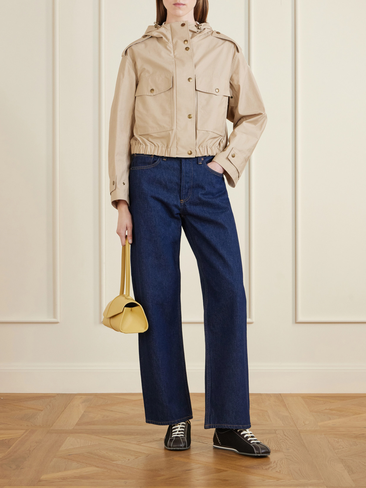 Moncler Carex Cropped Hooded Cotton-blend Poplin Jacket In Neutral