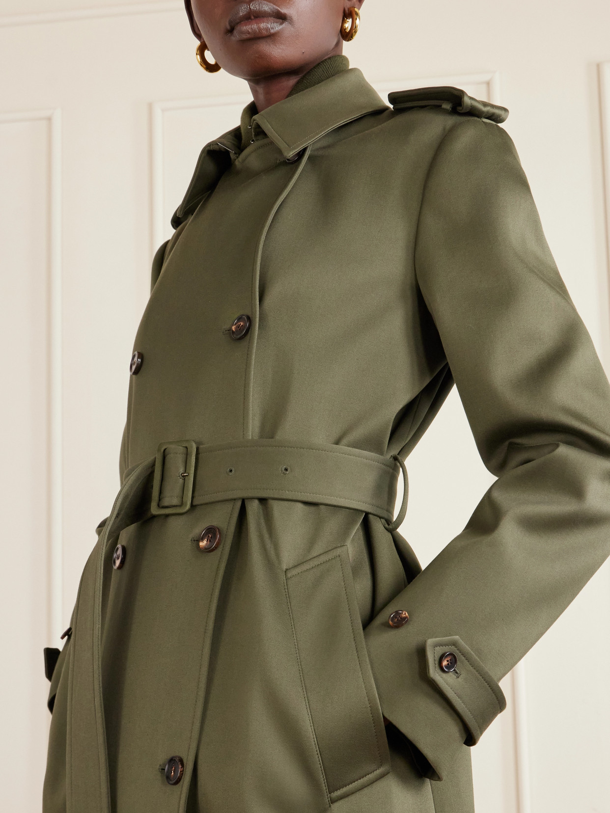 Amara Double-Breasted Belted Cotton Trench Coat