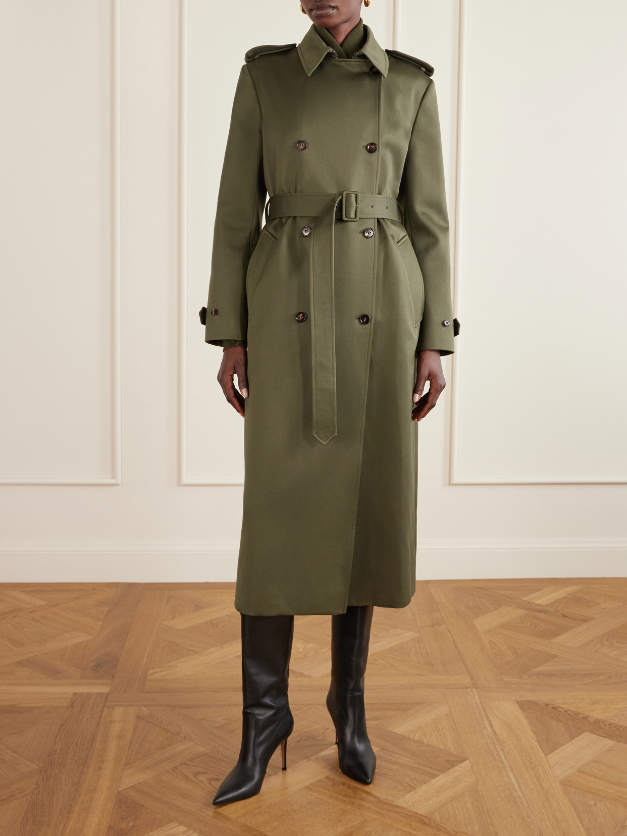 Amara Double-Breasted Belted Cotton Trench Coat
