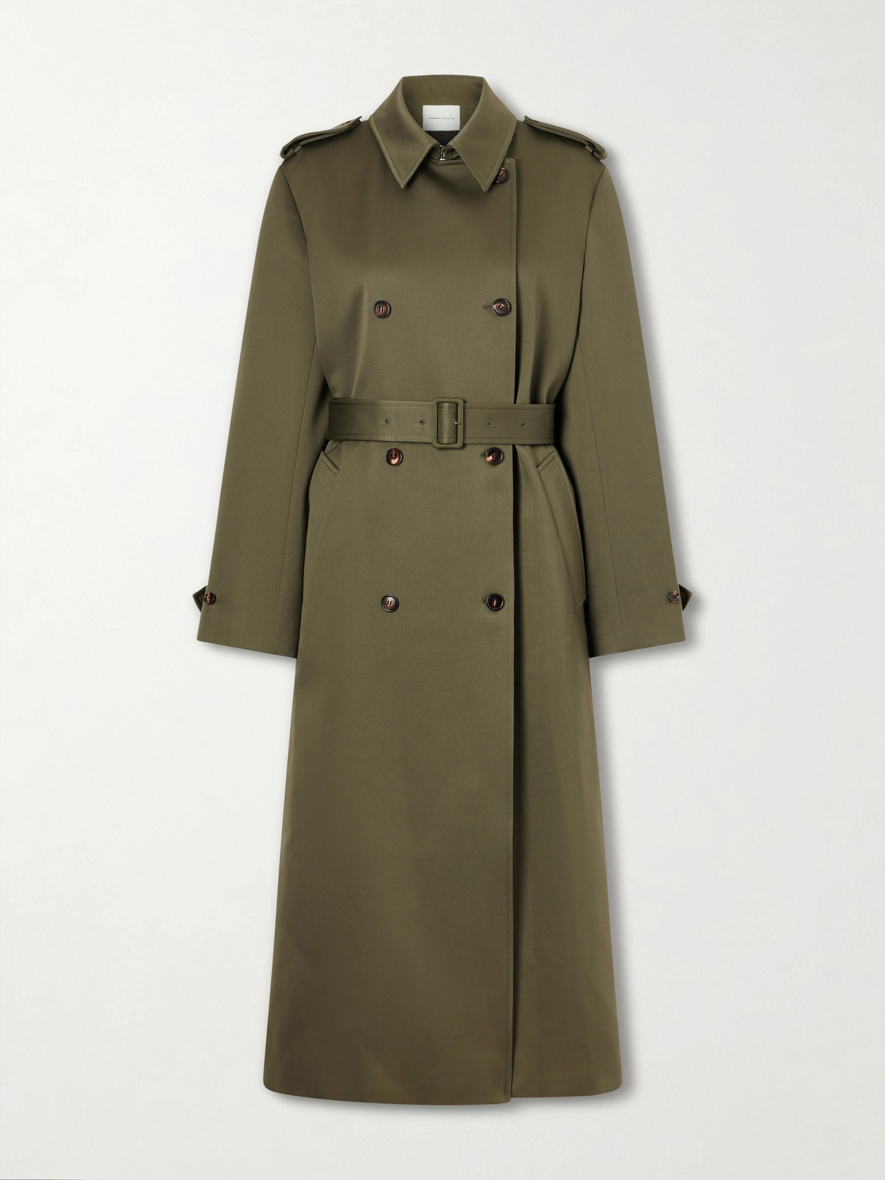 Veronica De Piante Amara Double-breasted Belted Cotton Trench Coat In Green