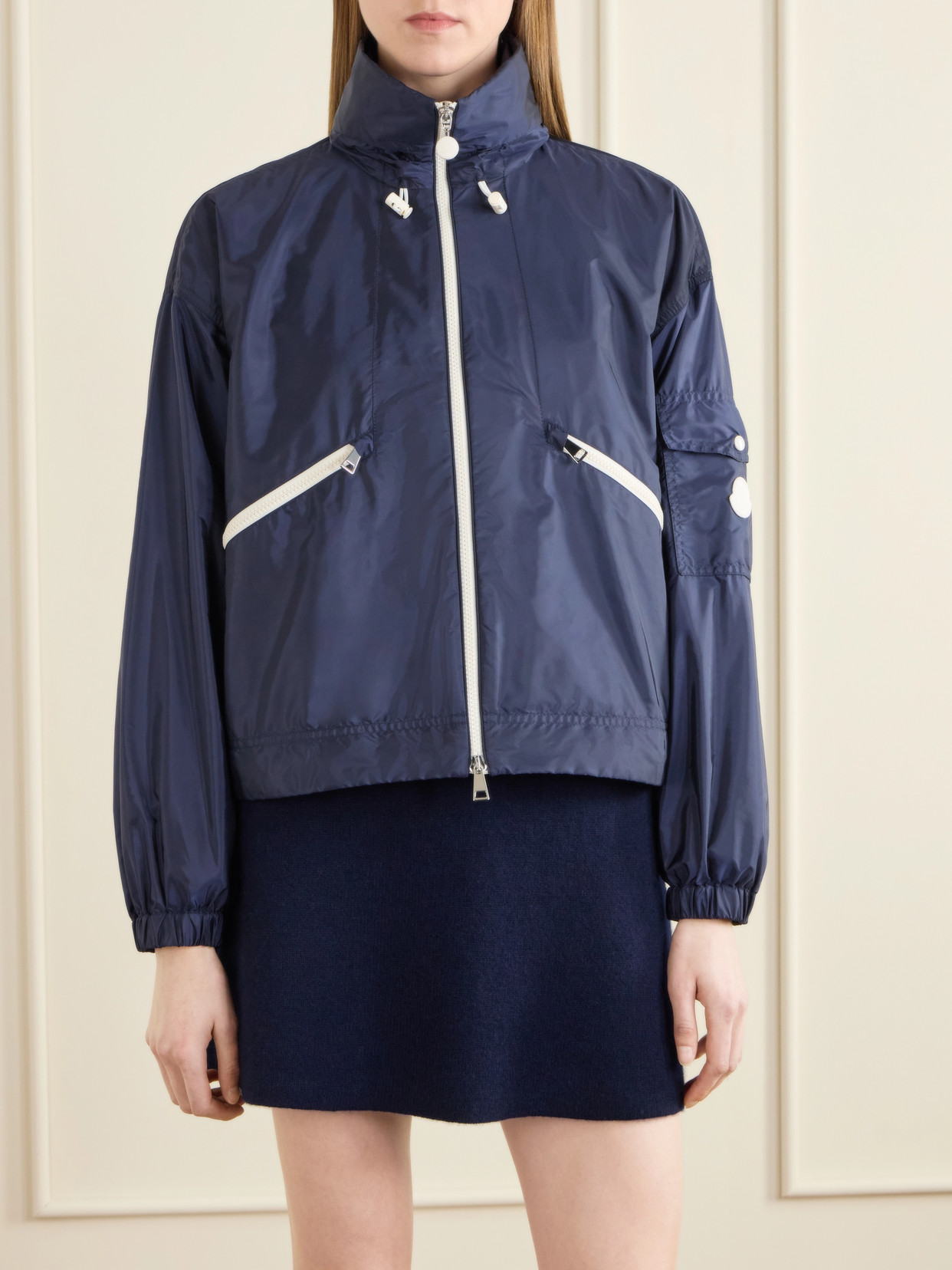 Moncler Marmacy Jacket High Collar Elasticated Hem In Blue