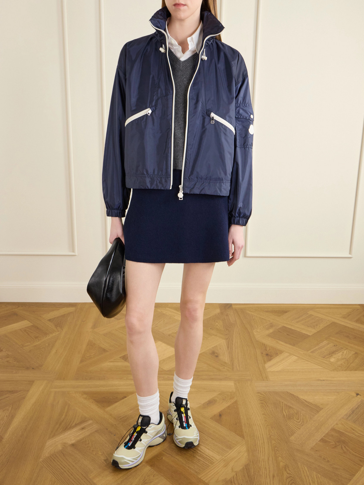 Moncler Marmacy Jacket High Collar Elasticated Hem In Blue