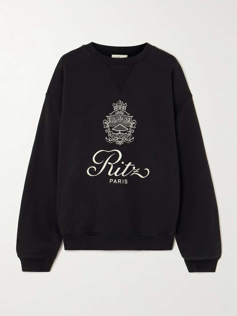 Frame + Ritz Paris Embroidered Cotton-blend Jersey Sweatshirt