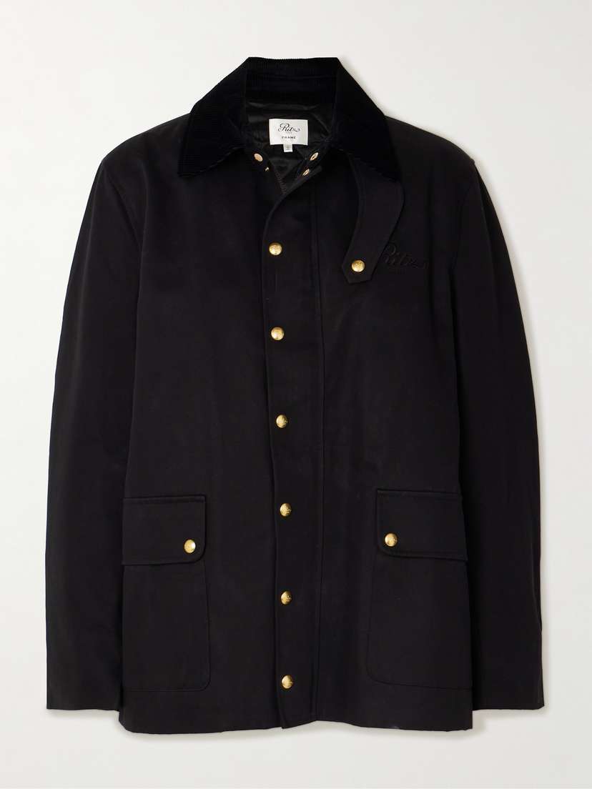 Frame + Ritz Paris Corduroy-trimmed Embroidered Cotton-twill Jacket