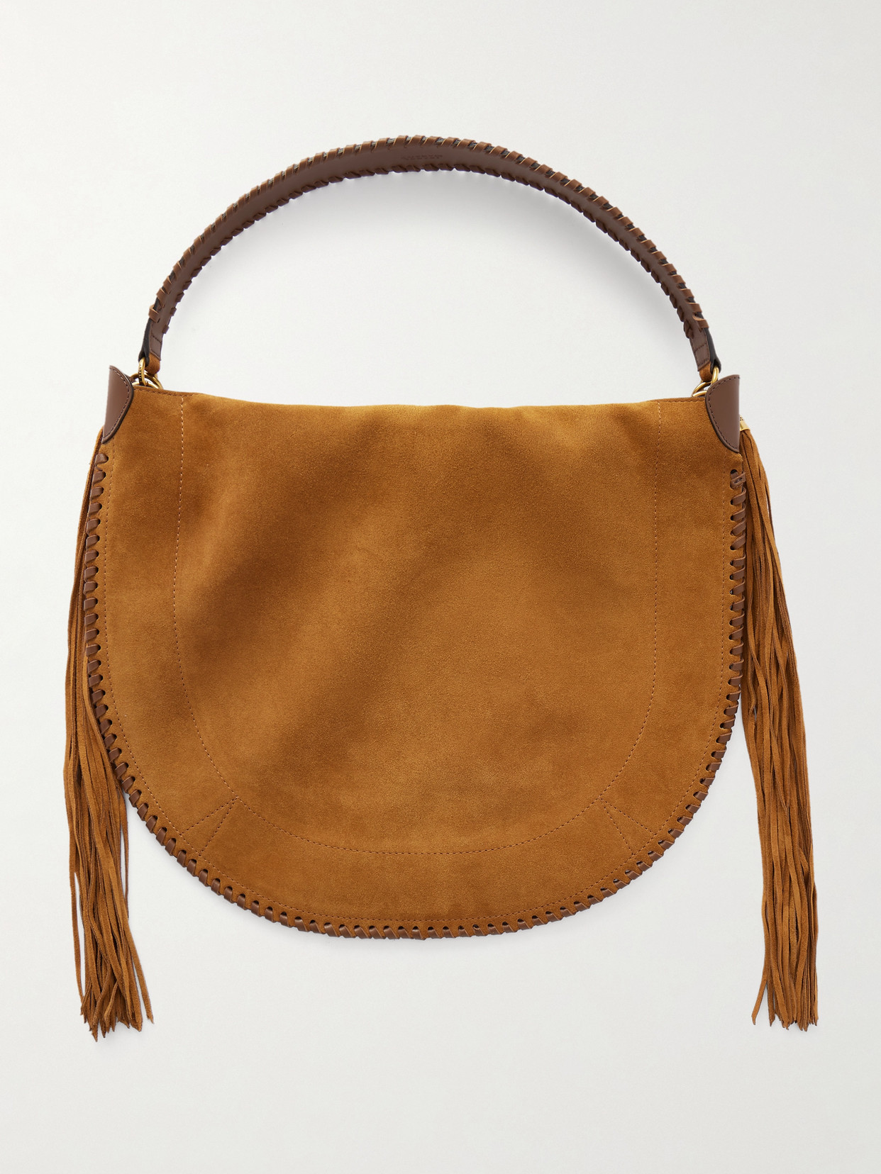 Isabel Marant Oskan Soft Whipstitched Fringed Suede Shoulder Bag In Brown