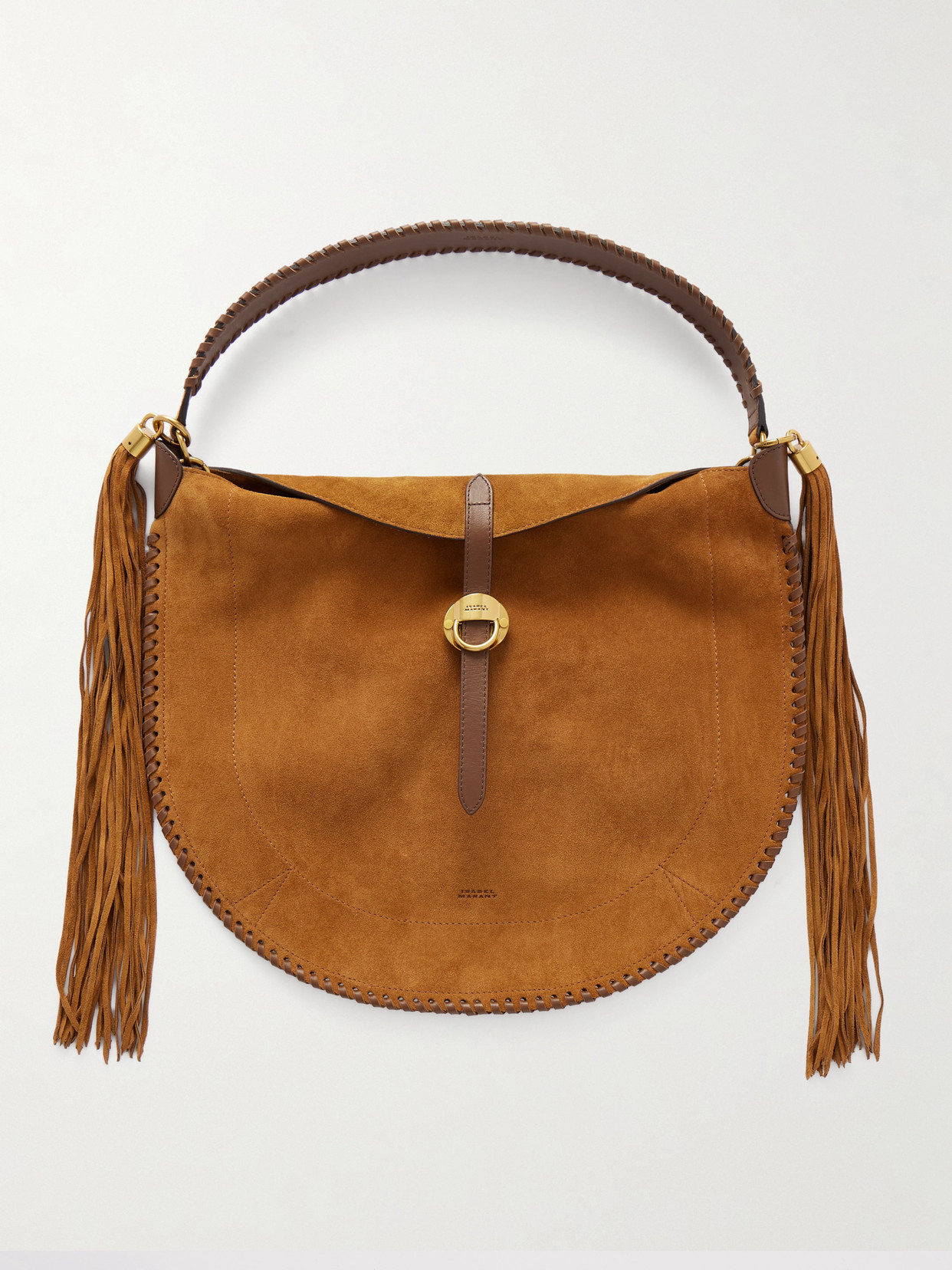 Isabel Marant Oskan Soft Whipstitched Fringed Suede Shoulder Bag In Brown