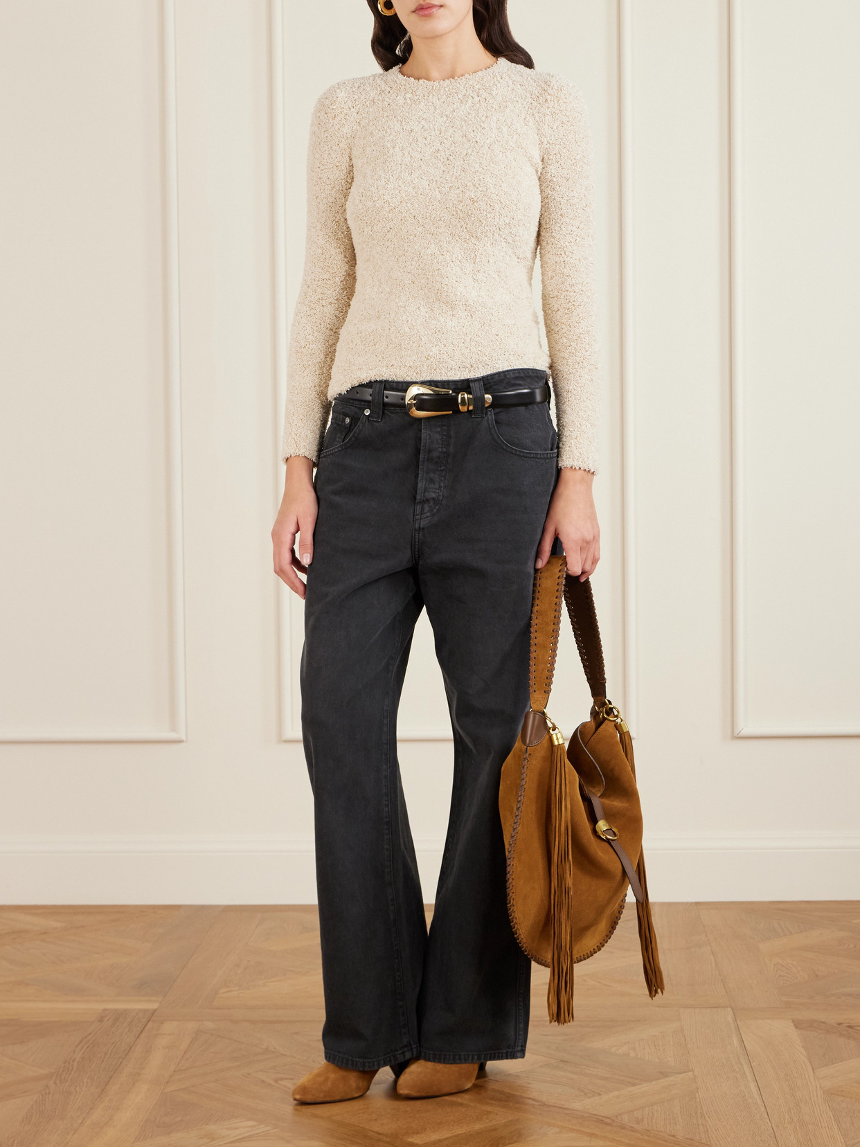 Isabel Marant Oskan Soft Whipstitched Fringed Suede Shoulder Bag In Brown