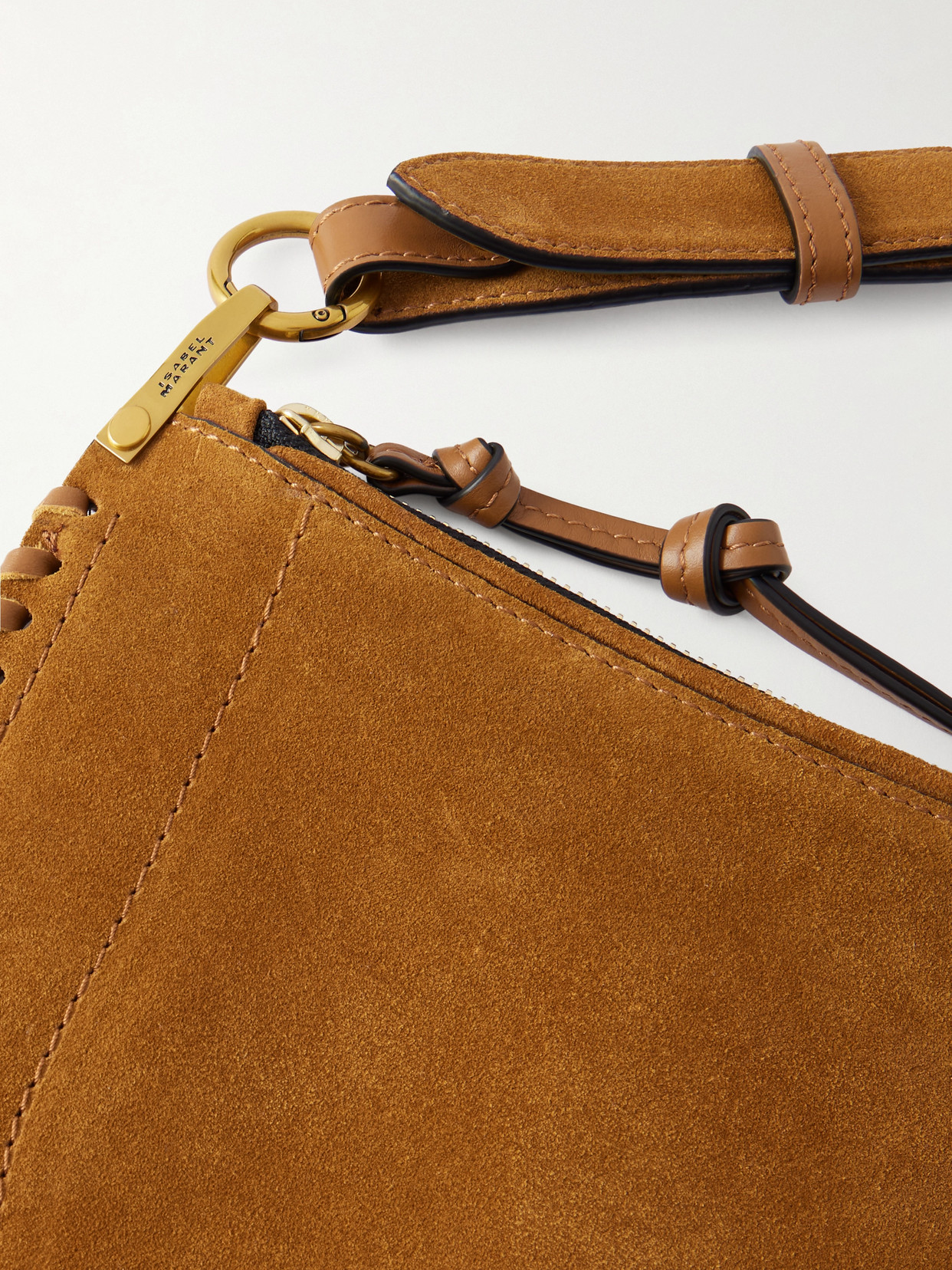 Isabel Marant Oskan Soft Whipstitched Suede Shoulder Bag In Brown