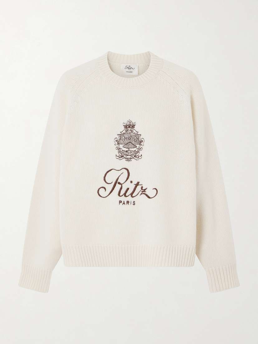 Frame + Ritz Paris Oversized Embroidered Cashmere Sweater