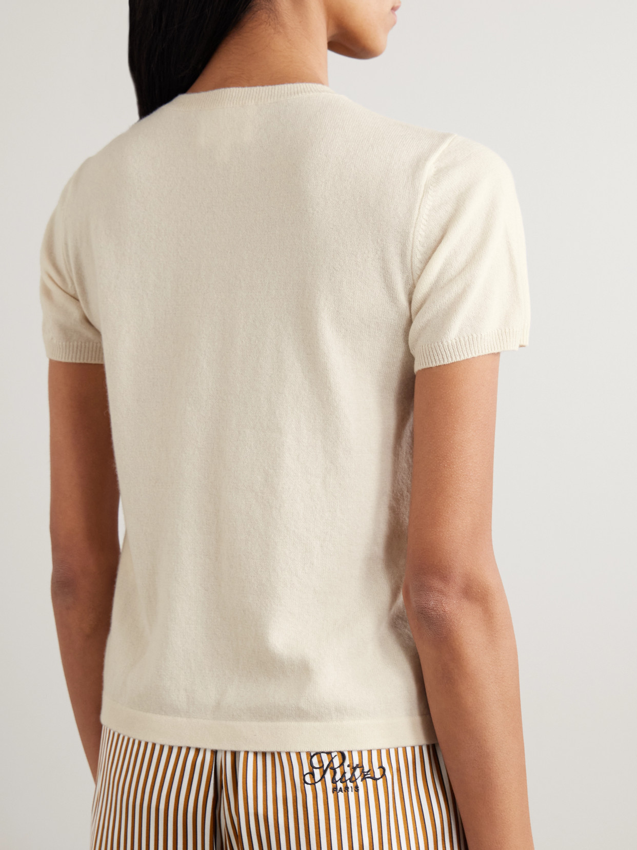 Frame + Ritz Paris Appliquéd Cashmere T-shirt In Neutral