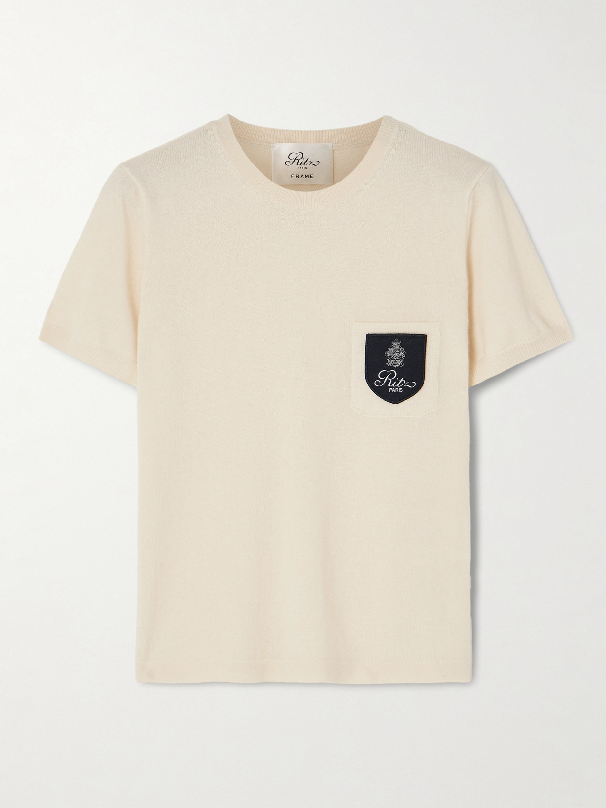 Frame + Ritz Paris Appliquéd Cashmere T-shirt In Neutral