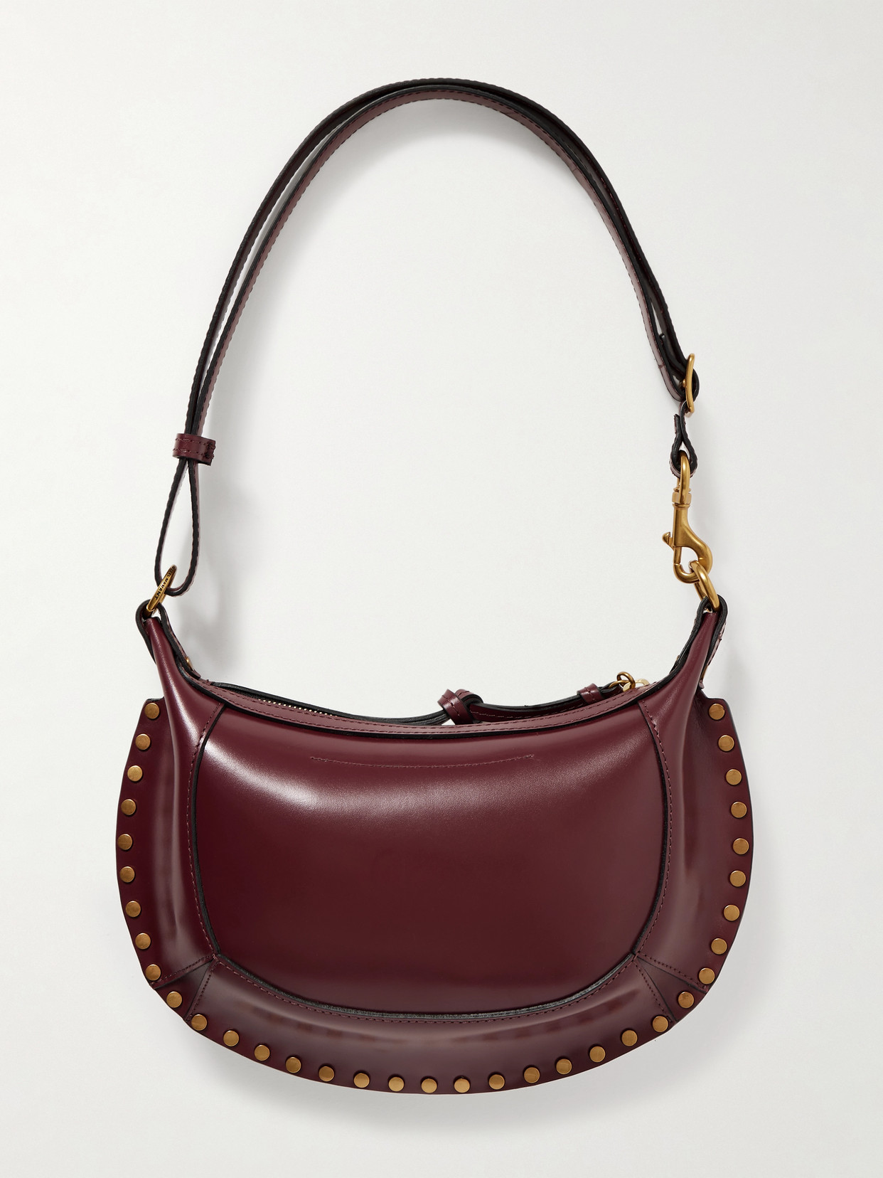 Isabel Marant Oskan Moon Studded Leather Shoulder Bag In Burgundy