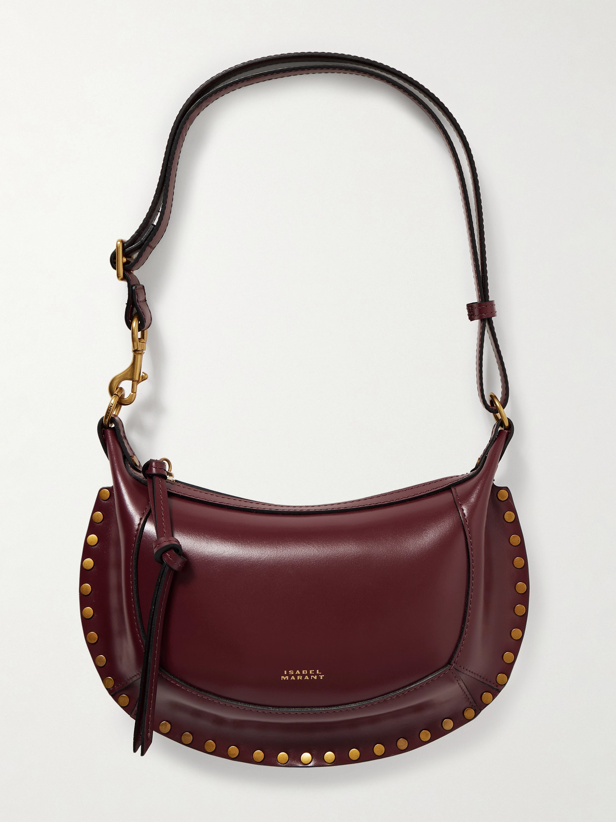 Isabel Marant Oskan Moon Studded Leather Shoulder Bag In Burgundy