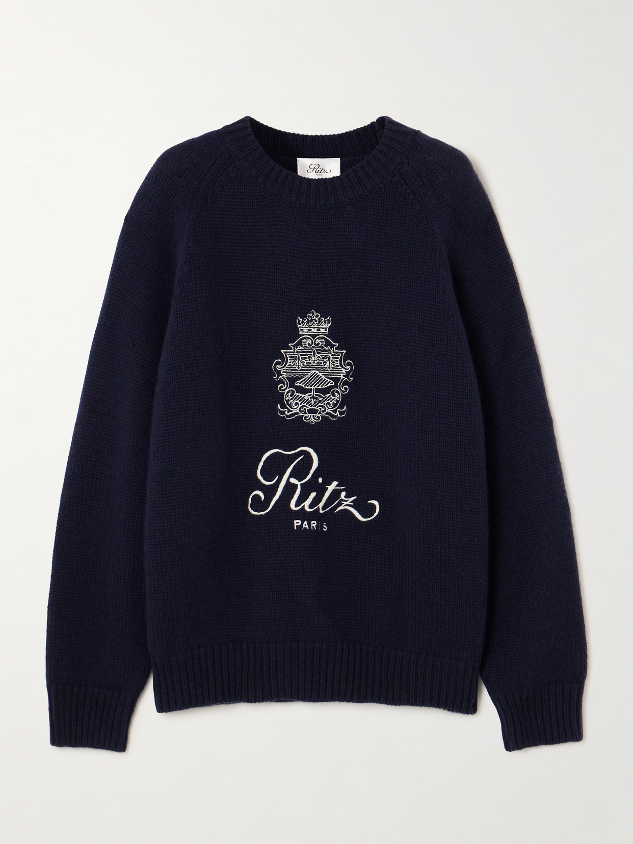 Frame + Ritz Paris Oversized Embroidered Cashmere Sweater In Blue