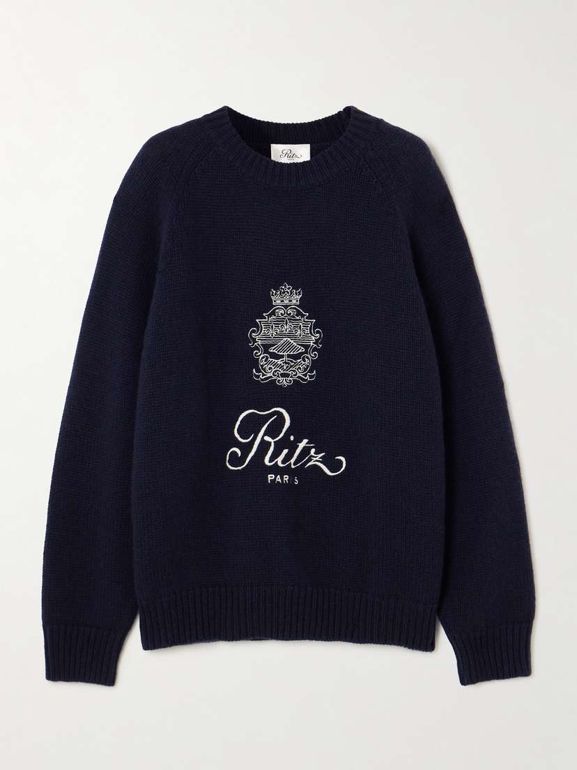 Frame + Ritz Paris Oversized Embroidered Cashmere Sweater