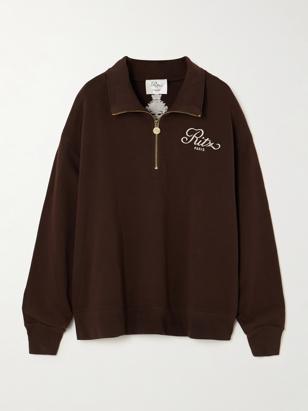 Frame X Ritz Paris Half Zip Pullover Chocolate Brown In Burgundy