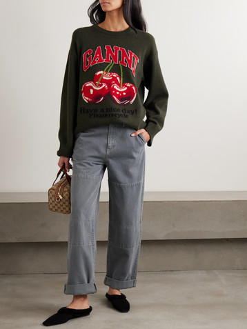 GANNI Oversized jacquard-knit wool-blend sweater