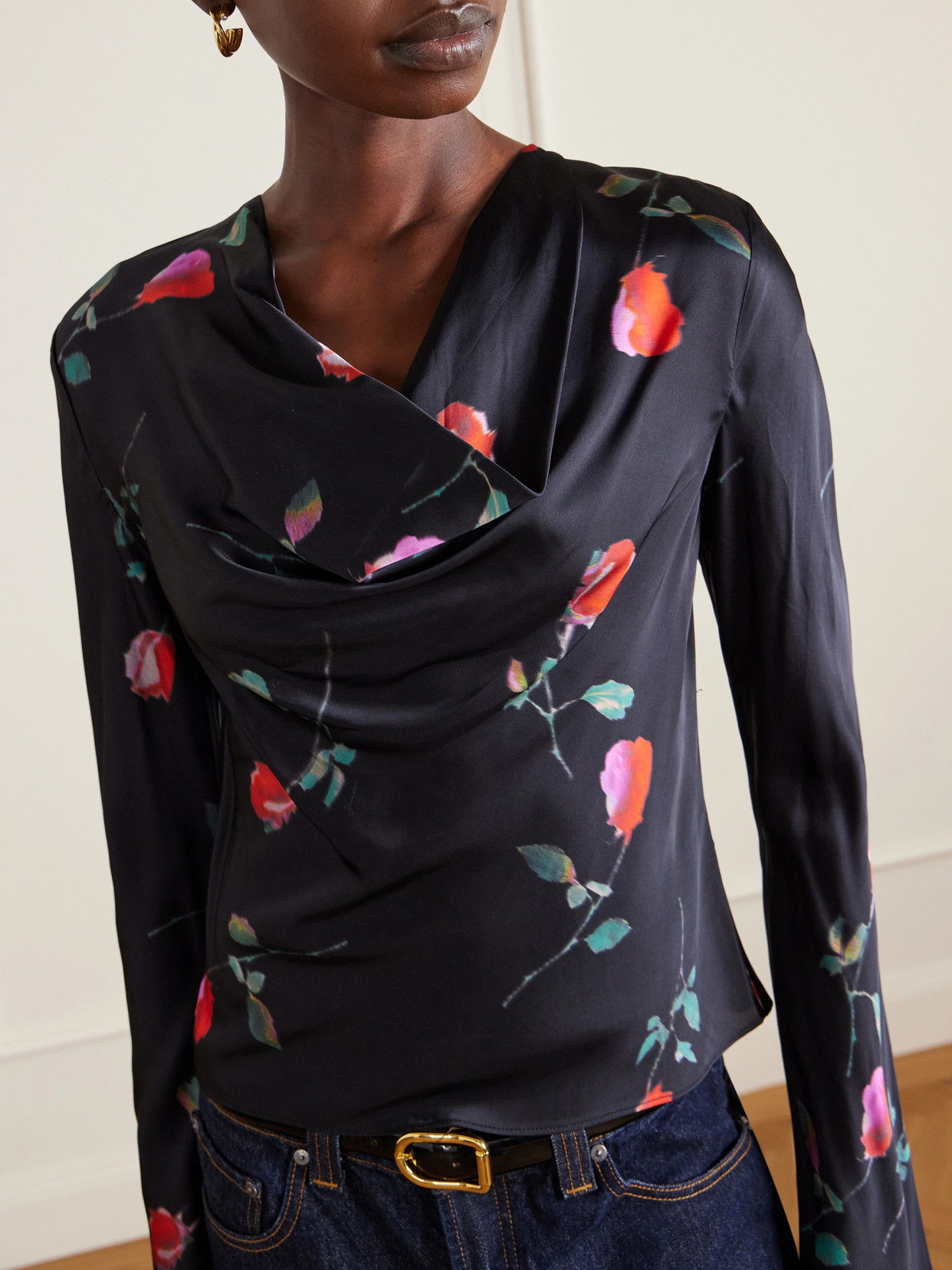 Draped Floral-Print Top