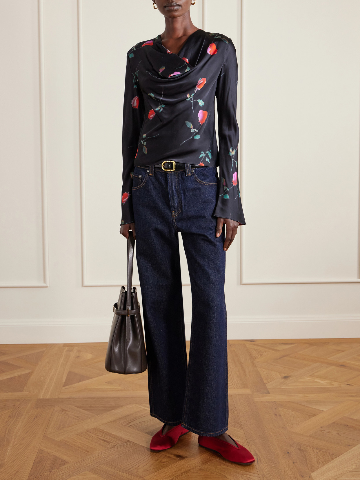Draped Floral-Print Top
