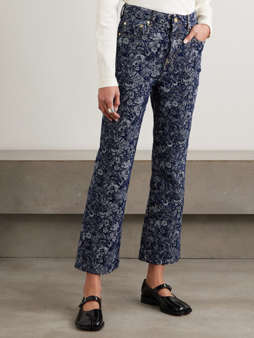 GANNI Betzy floral-jacquard cropped high-rise straight-leg organic jeans