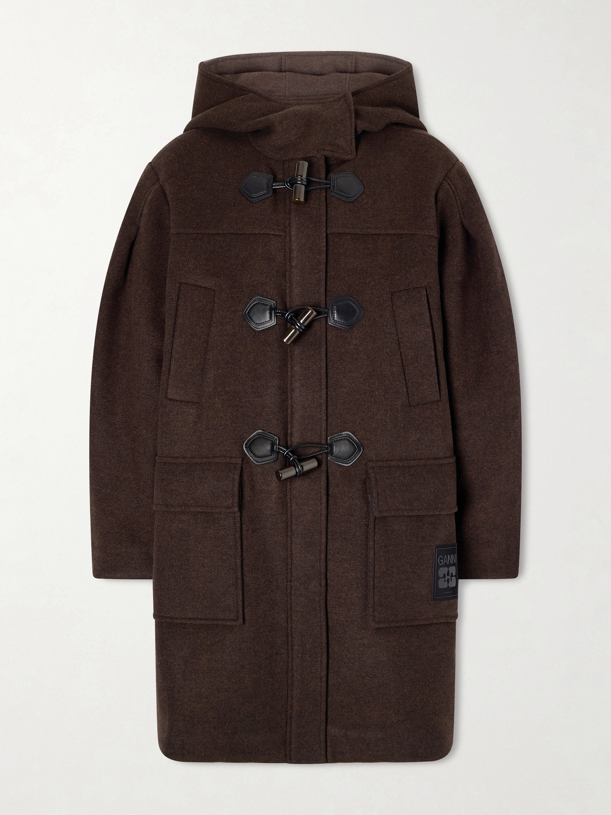 Ganni Hooded Wool-blend Coat In Brown