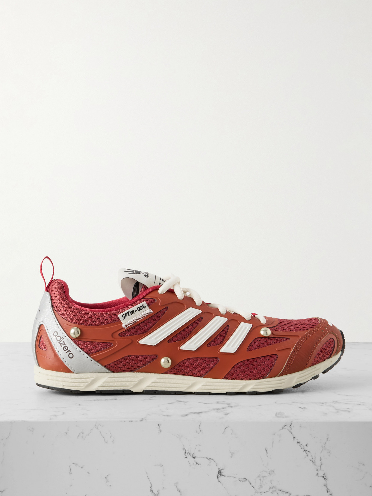 Adidas Originals + Song For The Mute Adizero Pr Studded Rubber-trimmed Mesh Sneakers In Red