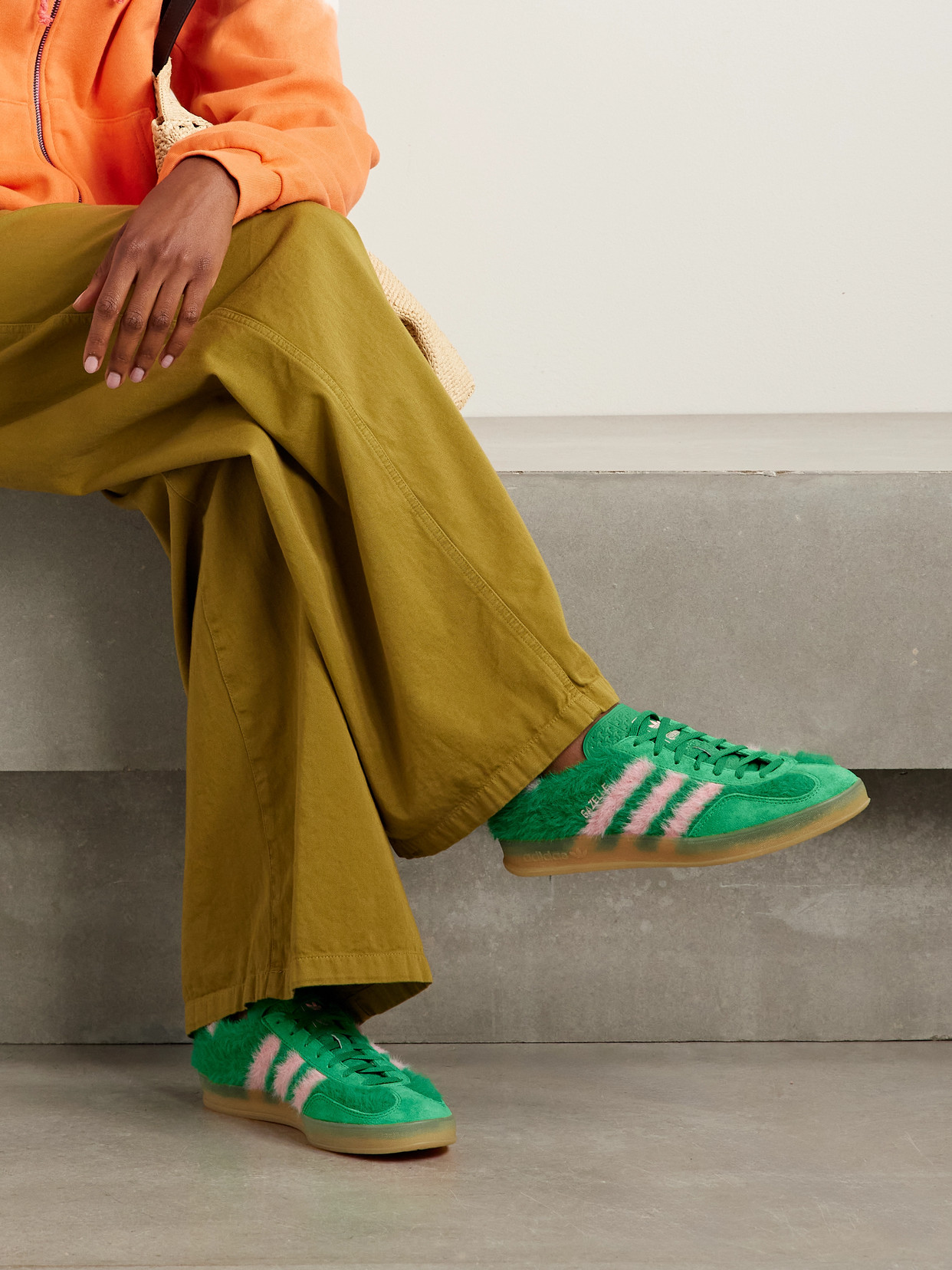 Adidas Originals Gazelle Indoor Suede-trimmed Brushed-knit Sneakers In Green