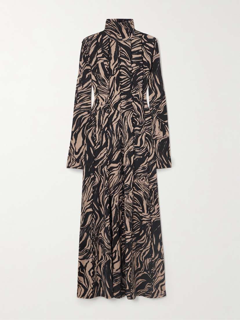 Proenza Schouler White Label Mabel Paneled Printed Jersey Turtleneck Maxi Dress