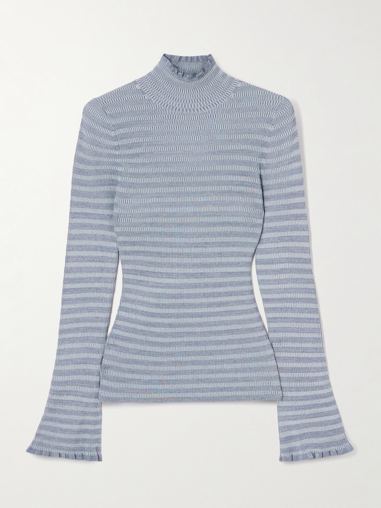 White Label - Phyllis Ruffled Striped Ribbed-Knit Turtleneck Sweater