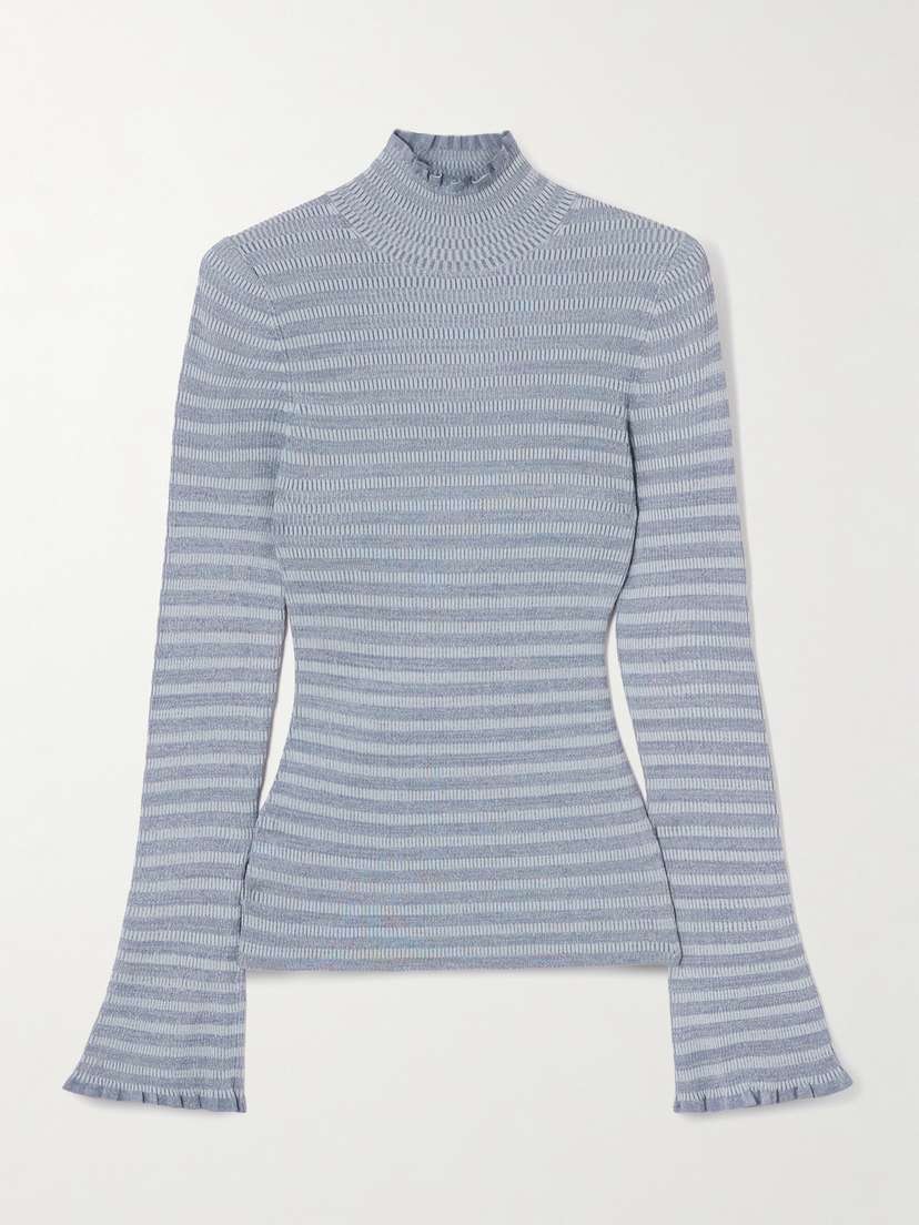 Proenza Schouler White Label Phyllis Ruffled Striped Ribbed-knit Turtleneck Sweater