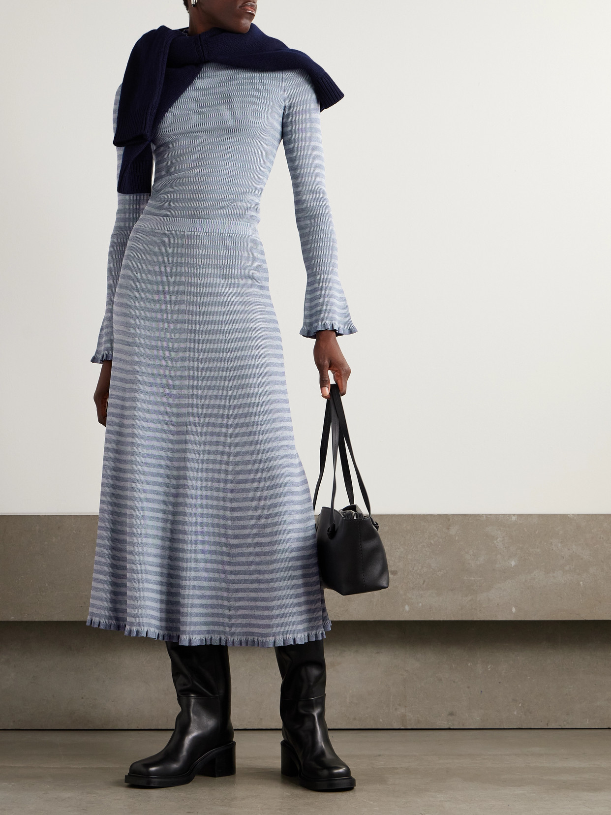 White Label - Phyllis Ruffled Striped Ribbed-Knit Turtleneck Sweater