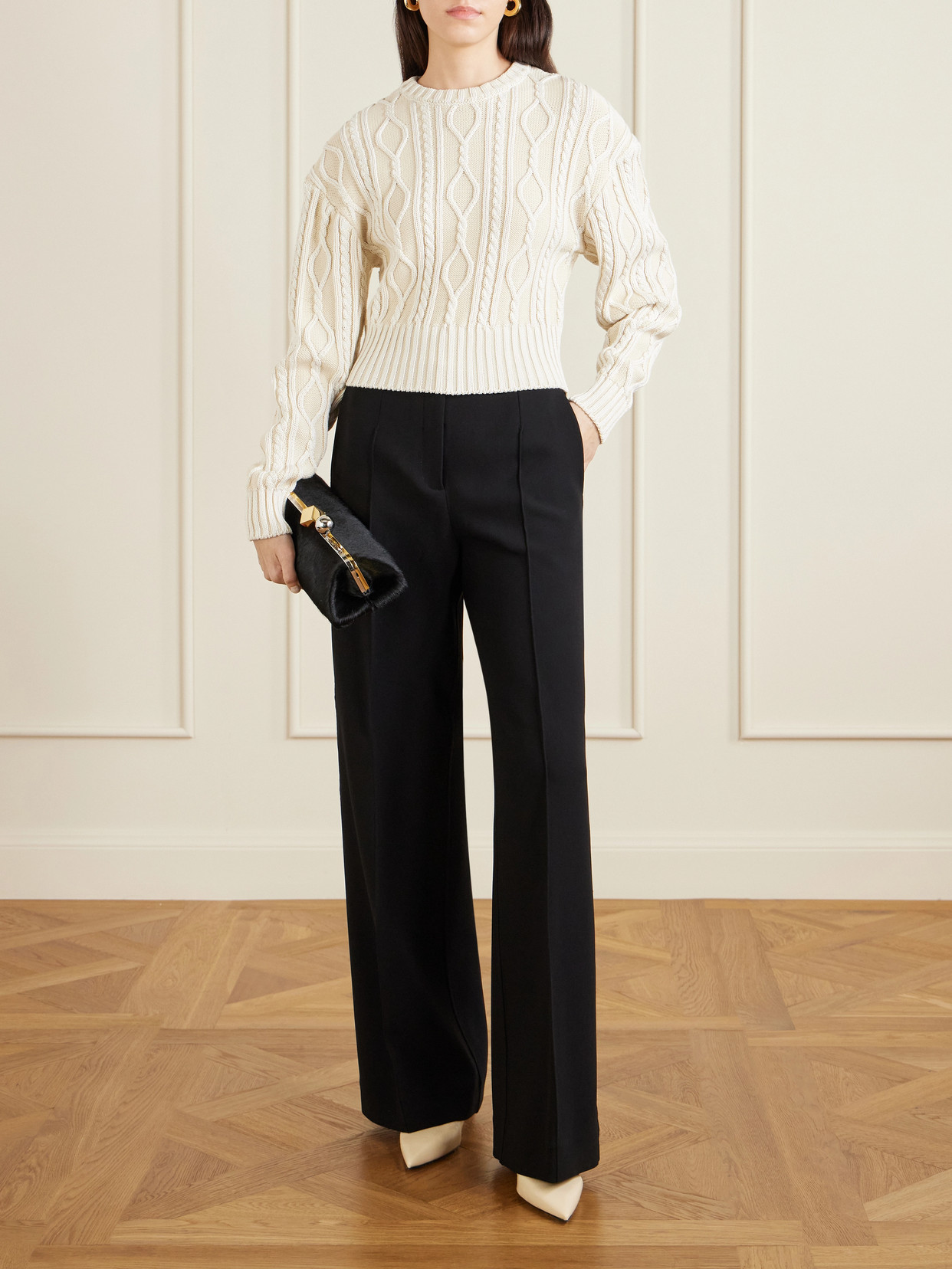Amelo Cable-Knit Cotton Sweater