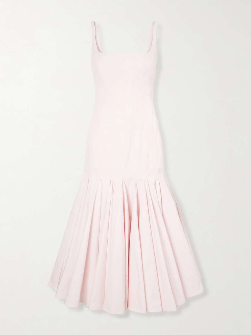 Agave Paneled Pleated Cotton-poplin Midi Dress