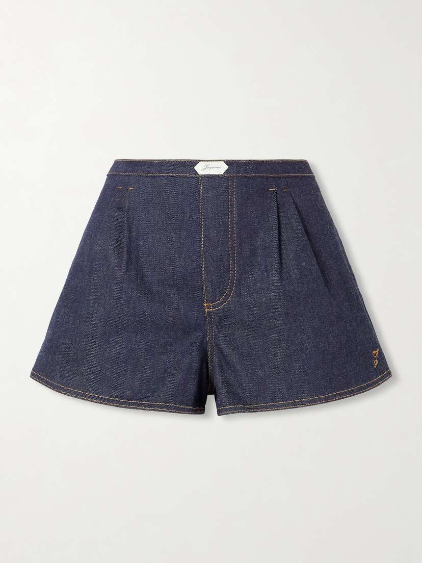Jacquemus Amelo Embroidered Pleated Denim Shorts