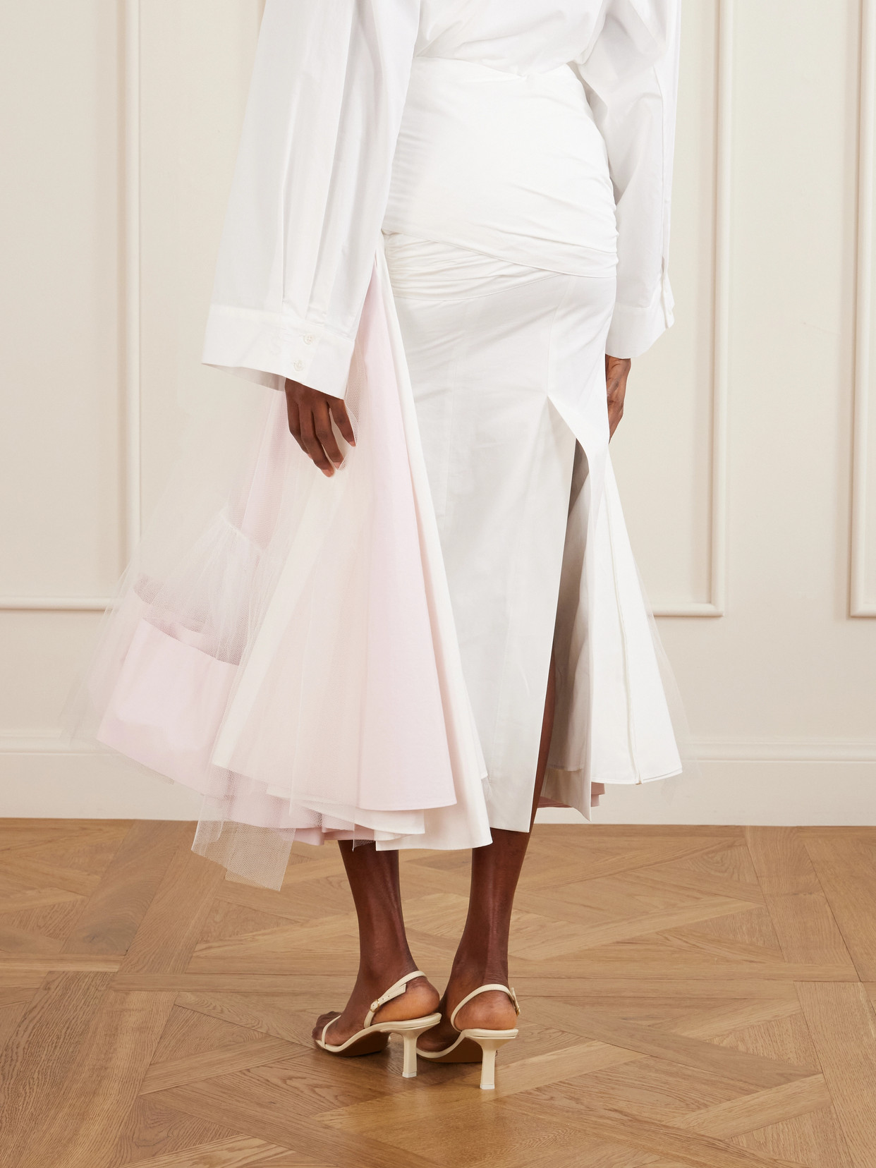 La Jupe Mireio Pleated Cotton-Trimmed Tulle Midi